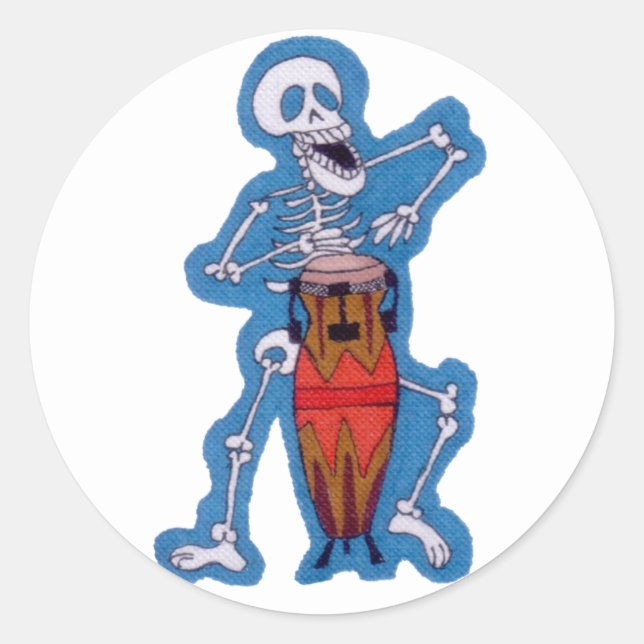 Skeleton Musician Skeleton Drummer Play Conga Drum Classic Round Sticker (Front)