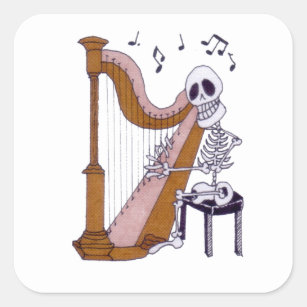 Skeleton Musician Skeleton Harp Player Harpist Square Sticker