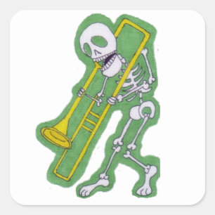 Skeleton Musician Skeleton Trombone Player Square Sticker