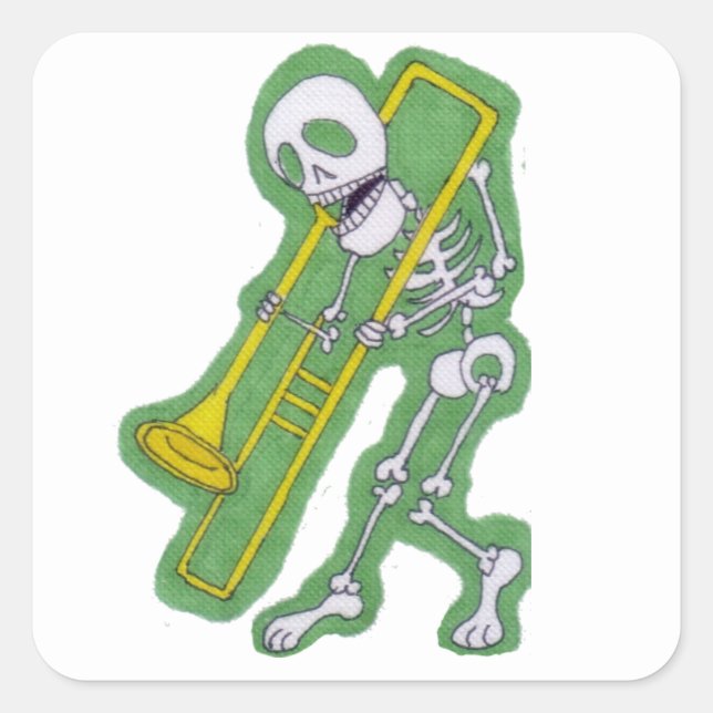 Skeleton Musician Skeleton Trombone Player Square Sticker (Front)