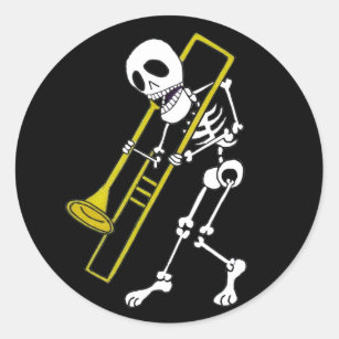 Skeleton Musician Trombone  Player Classic Round Sticker