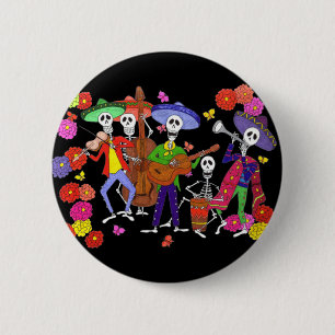 Skeleton Musicians Mariachi Band Guitar Violin +   6 Cm Round Badge