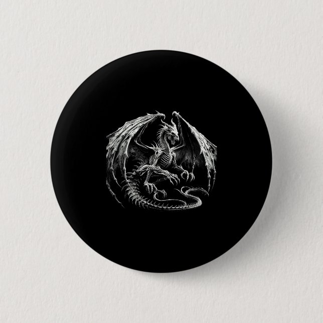 Skeleton Mythical Dragon Breathing Fire Fantasy Ha 6 Cm Round Badge (Front)