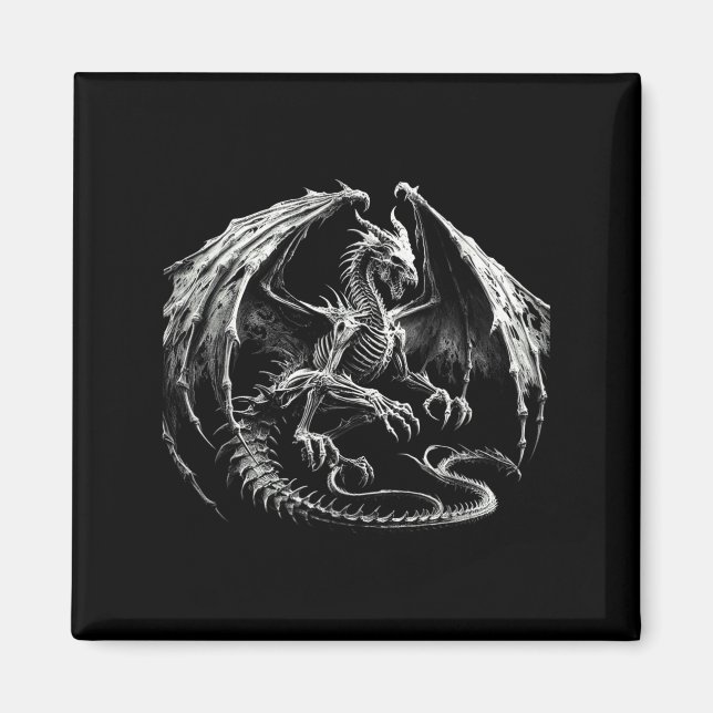 Skeleton Mythical Dragon Breathing Fire Fantasy Ha Magnet (Front)