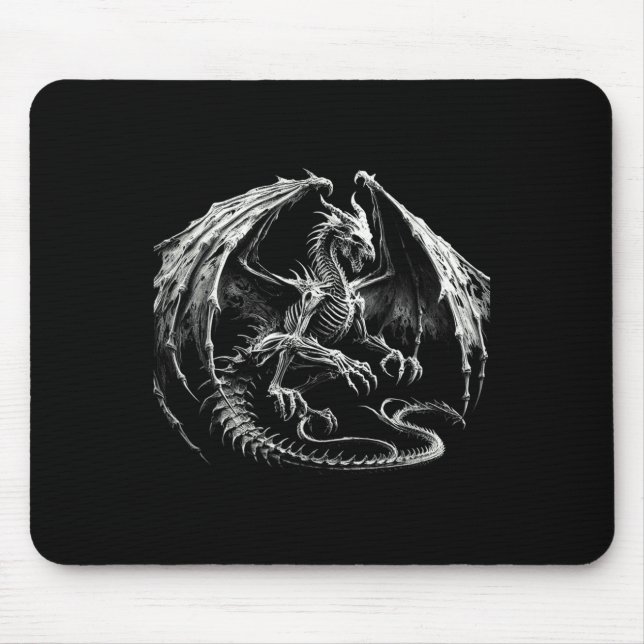 Skeleton Mythical Dragon Breathing Fire Fantasy Ha Mouse Pad (Front)