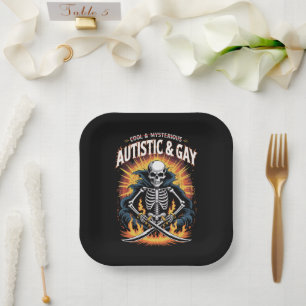 Skeleton Not Cool And Mysterious Autistic Gay  Paper Plate