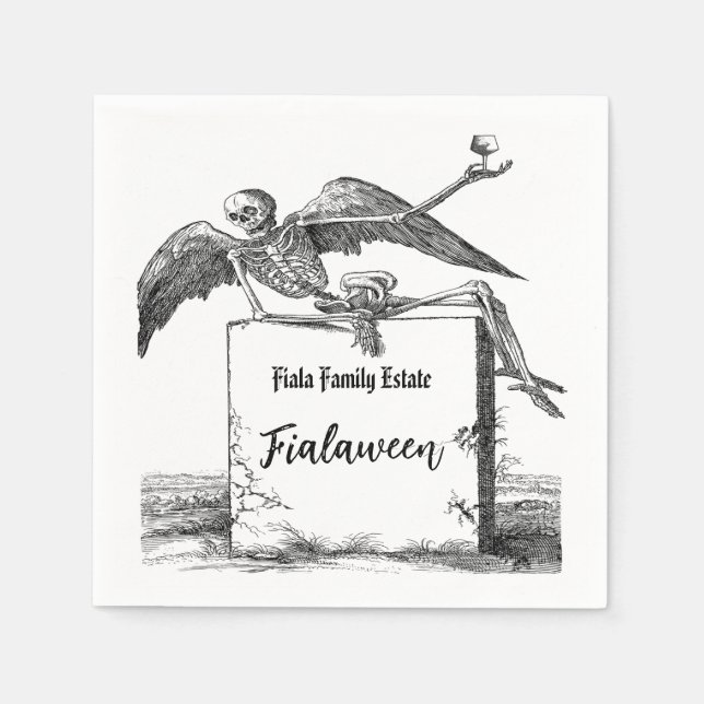 Skeleton on a Tombstone Cocktail Napkin (Front)