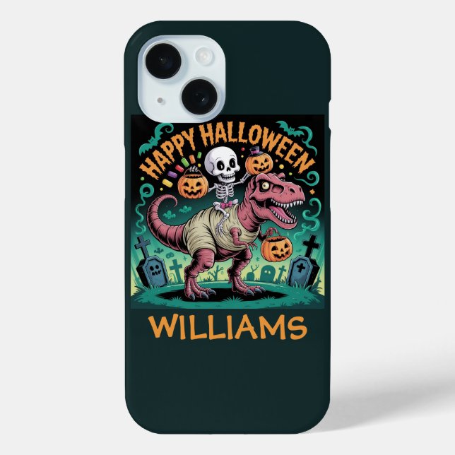 Skeleton on Mummy T-Rex – Spooky Dino Rider Case-Mate iPhone Case (Back)