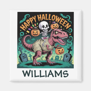 Skeleton on Mummy T-Rex – Spooky Dino Rider Magnet