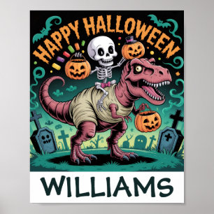 Skeleton on Mummy T-Rex – Spooky Dino Rider Poster