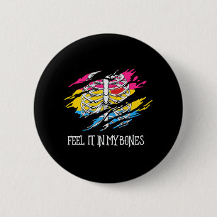 Skeleton on Pansexual Flag Colours Background 6 Cm Round Badge