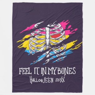 Skeleton on Pansexual Flag Colours Background Fleece Blanket