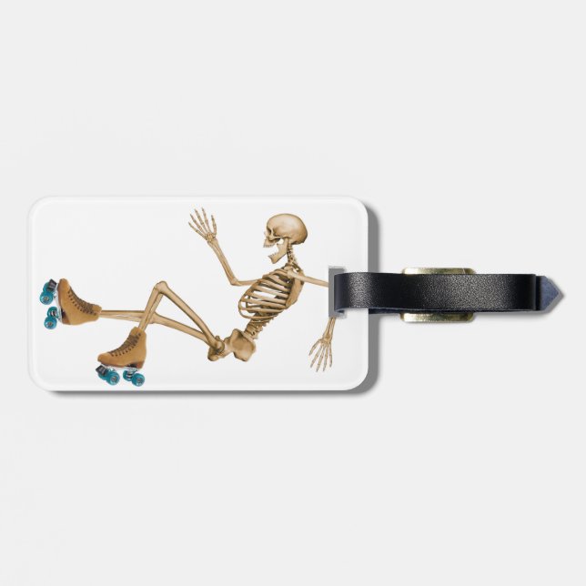 Skeleton on Roller Skates Luggage Tag (Back Horizontal)