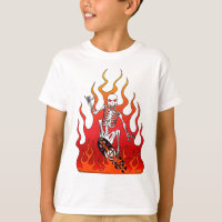 Skeleton on Skateboard with Flames Kid's T-shirt