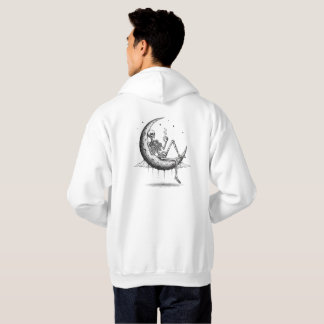 Skeleton on the Moon with Coffee – Gothic Night Hoodie