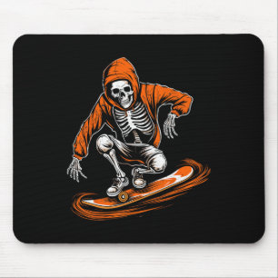 Skeleton Orange Hat Skater With Skateboard Hallowe Mouse Pad