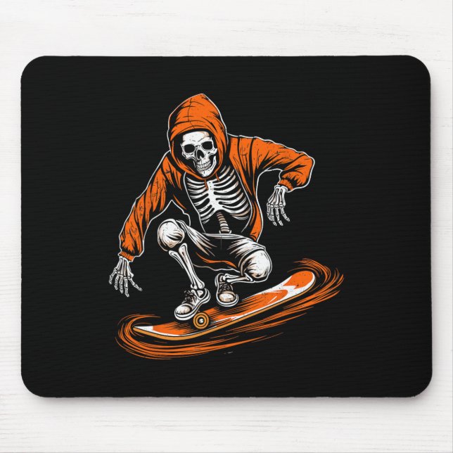 Skeleton Orange Hat Skater With Skateboard Hallowe Mouse Pad (Front)
