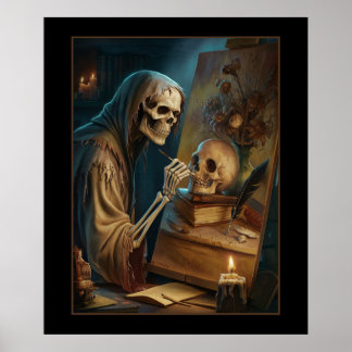Skeleton painting his Masterpiece Poster