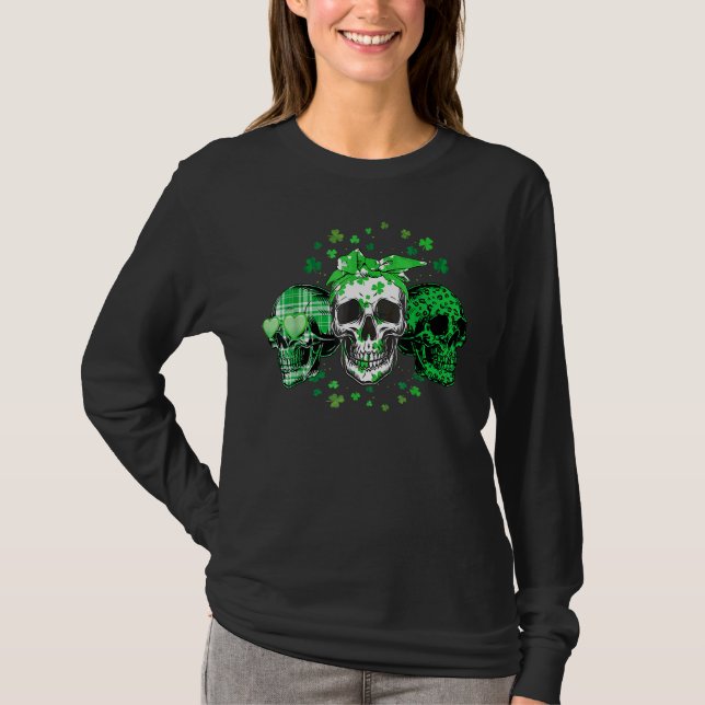 Skeleton Patrick's Day Green Day Skull Irish Shamr T-Shirt (Front)