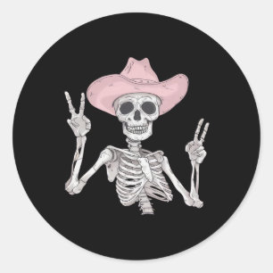 Skeleton Peace Sign Cowboy Hat Western Mexican Hal Classic Round Sticker