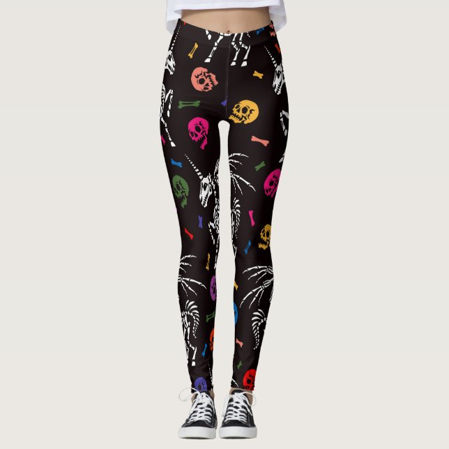 Skeleton Pegasus: colourful skulls pattern. Leggings (Front)