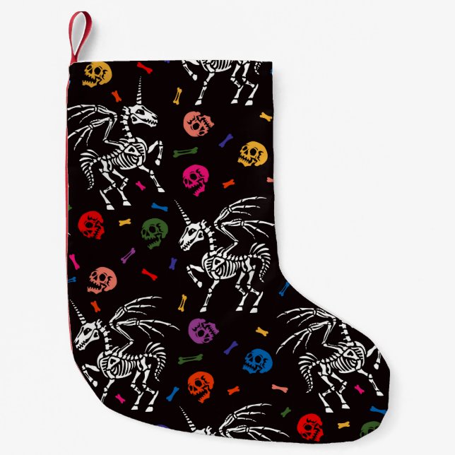 Skeleton Pegasus: colourful skulls pattern. Small Christmas Stocking (Front)