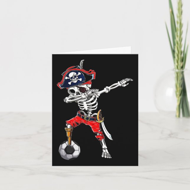 Skeleton Pirate &amp; Soccer Ball Halloween Costum Card (Front)