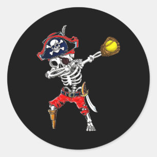 Skeleton Pirate & Softball Ball Halloween Cost Classic Round Sticker