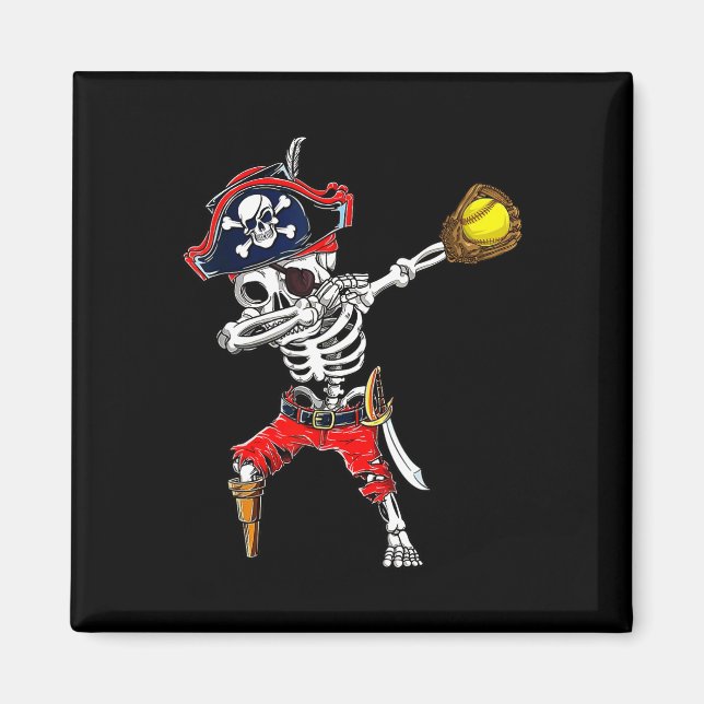 Skeleton Pirate &amp; Softball Ball Halloween Cost Magnet (Front)