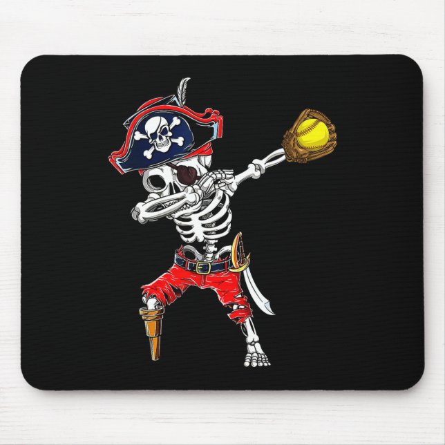 Skeleton Pirate &amp; Softball Ball Halloween Cost Mouse Pad (Front)