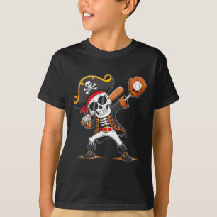 Skeleton Pirate Halloween Costume Baseball Player T-Shirt