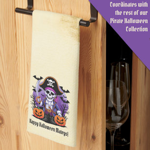 Skeleton Pirate Happy Halloween Mateys Tea Towel