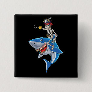 Skeleton Pirate Riding Shark Cute Boys Halloween 15 Cm Square Badge