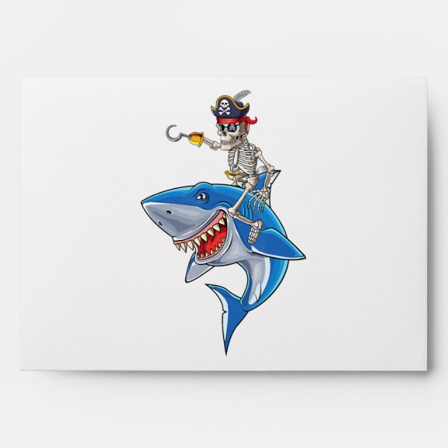 Skeleton Pirate Riding Shark Cute Boys Halloween Envelope (Front)