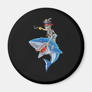 Skeleton Pirate Riding Shark Cute Boys Halloween Magnet