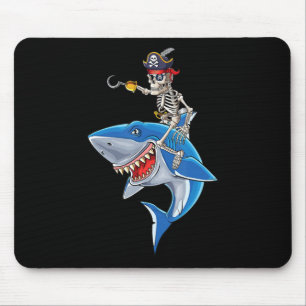 Skeleton Pirate Riding Shark Cute Boys Halloween Mouse Pad