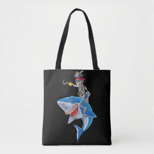Skeleton Pirate Riding Shark Cute Boys Halloween Tote Bag