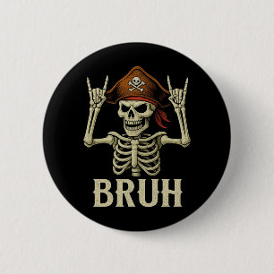 Skeleton Pirate Rock Bro Halloween Rocker Mens 6 Cm Round Badge