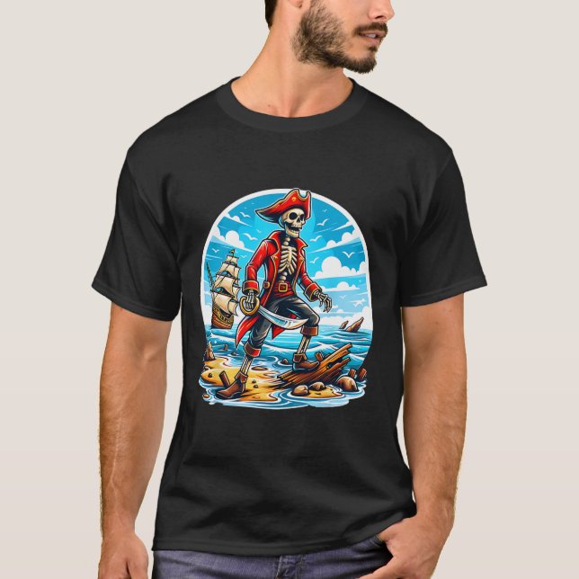 Skeleton Pirate Tee Skull Halloween Skeleton Pirat (Front)