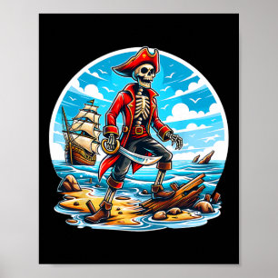 Skeleton Pirate Tee Skull Halloween Skeleton Pirat Poster