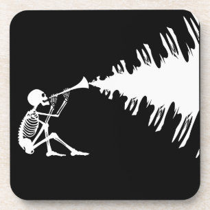 Skeleton Playing a Horn Making Music Coaster