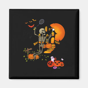 Skeleton Playing Badminton Sport Scary Halloween C Magnet