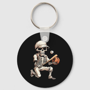 Skeleton Playing Baseball Halloween Skull Lover Key Ring