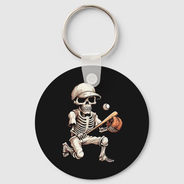 Skeleton Playing Baseball Halloween Skull Lover  Key Ring (Front)