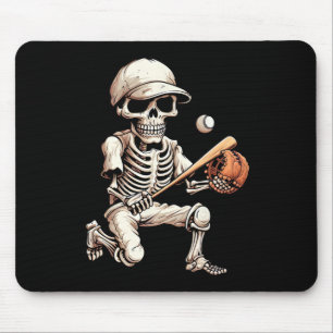 Skeleton Playing Baseball Halloween Skull Lover  Mouse Pad
