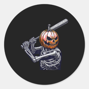 Skeleton Playing Baseball Player Halloween Classic Round Sticker