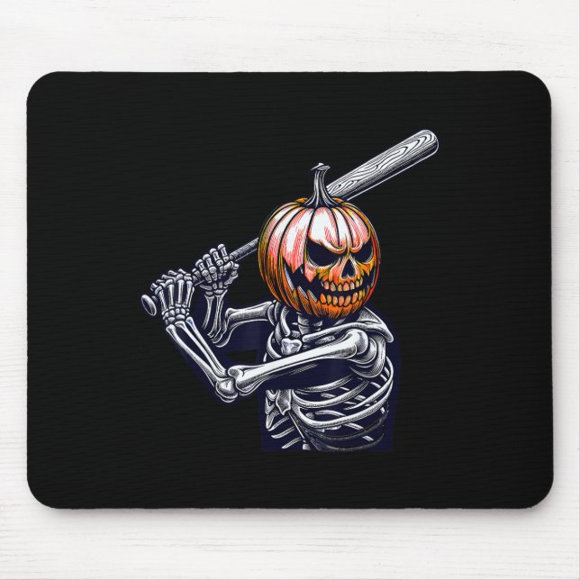 Skeleton Playing Baseball Player Halloween  Mouse Pad (Front)