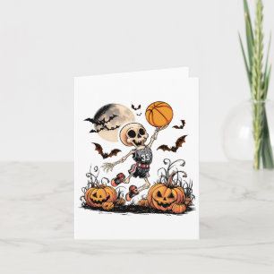Skeleton Playing Basketball Halloween Men Boys Bas Card