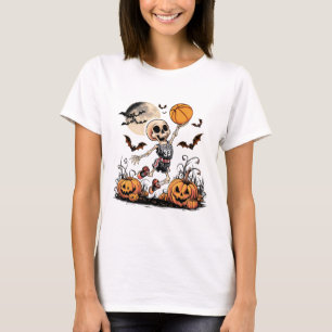 Skeleton Playing Basketball Halloween Men Boys Bas T-Shirt