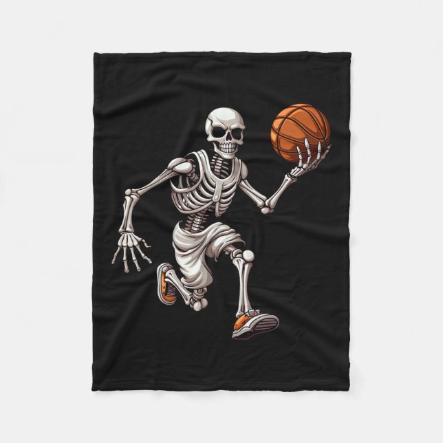 Skeleton Playing Basketball Halloween Skull Lover  Fleece Blanket (Front)
